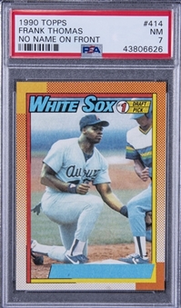 1990 Topps #414 Frank Thomas, Scarce "No Name On Front" Rookie Card Variation – PSA NM 7